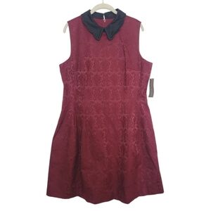 NWT Eva Mendes × New York & Co Jacquard Collared Sleeveless Dress Maroon Red 16